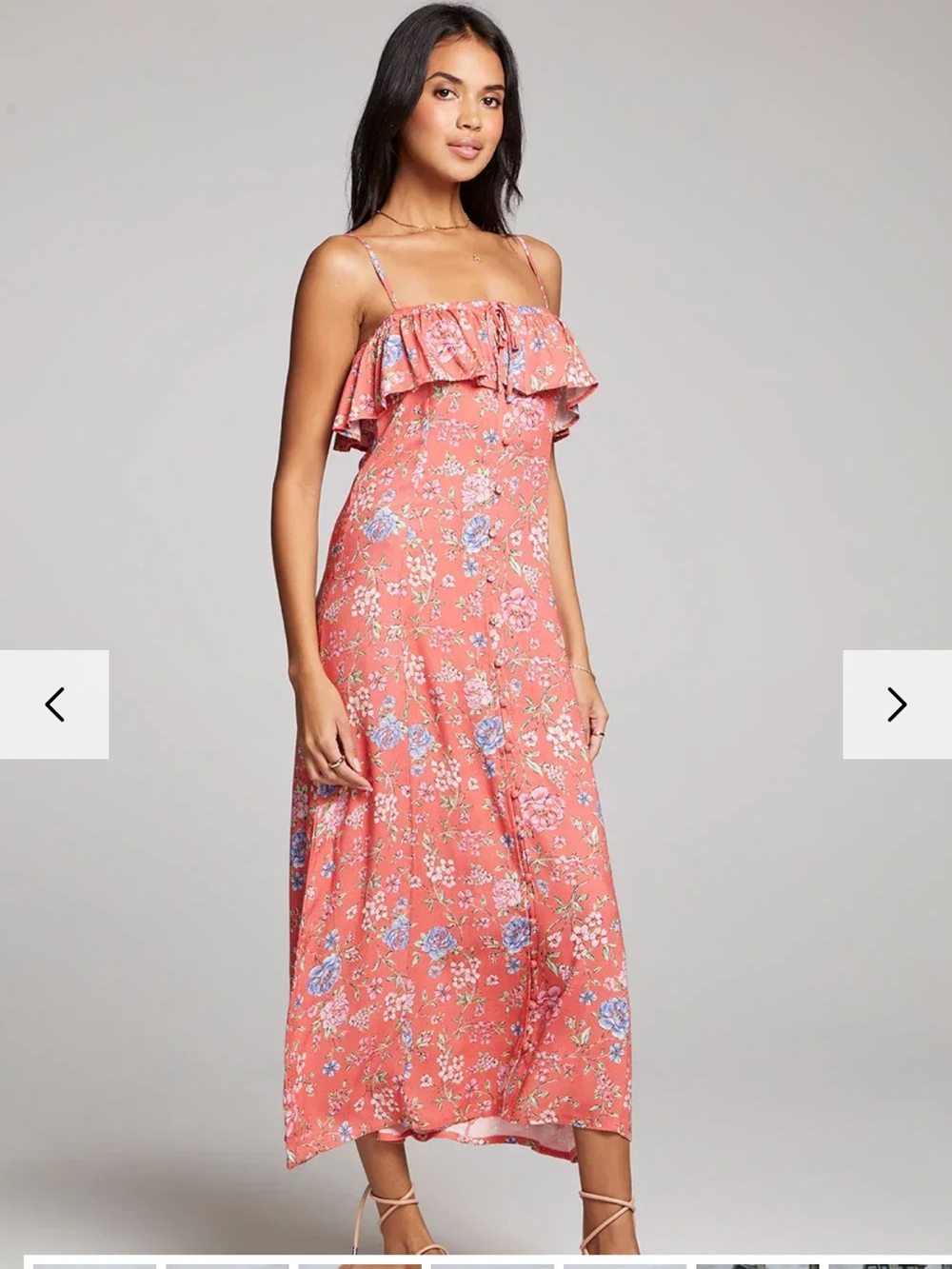 saltwater LUXE Coral Floral Ruffle Maxi Dress